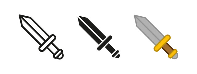 Sword icon. Medieval weapon symbol. Knight's blade vector illustration. Combat sign. Sharp steel pictogram. Warrior and battle concept.