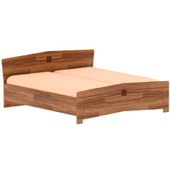 3d render wooden double bed with transparent background
