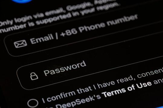 Login interface with email, phone number, and password fields. User agreement confirmation shown. Login via email, Google, Apple, and phone number is supported.