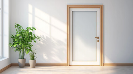 Bright and Airy Entrance Featuring a Frosted White Door with Soft, Ambient Light for Welcoming Homes