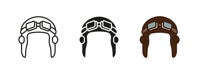 Aviator helmet icon. Classic pilot headgear for flight safety. Vintage aviation helmet vector illustration. Protective goggles and leather cap for air travel. Retro aviation gear for sky exploration.