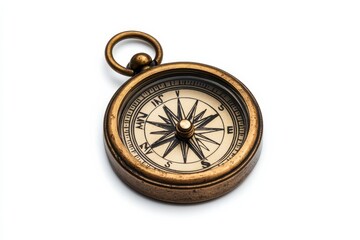 Discovering new directions with a vintage compass resting on a white surface isolated on transparent background