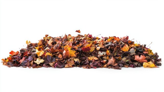 A large mound of mixed autumn leaves showcases the vibrant colors of fall
