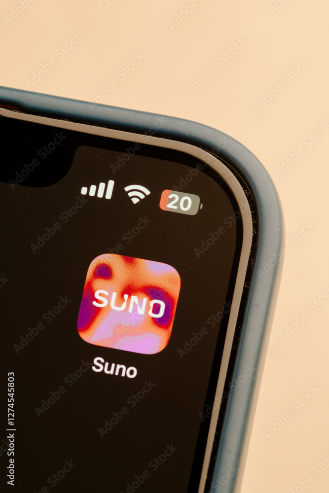 Poster smartphone screen with a visually distinctive application icon prominently displayed. network and ba