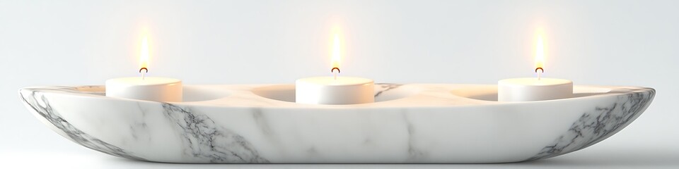Chic marble candlestick with candles, isolated on a white backdrop, detailed PNG photo,