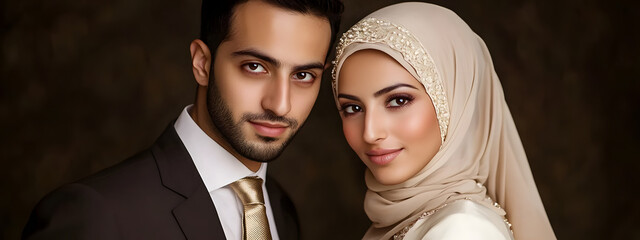 A photo of an Arab couple on their wedding day
