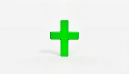 Green cross symbol on white background, health and wellness concept