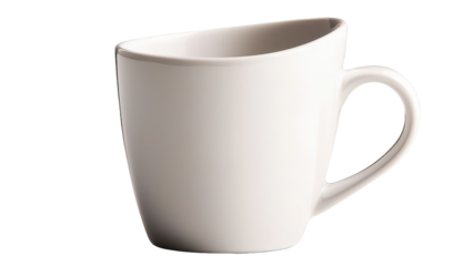 A Coffee Mug Set Angled at 45 Degrees, Revealing Both the Handle and Top Opening, Placed on a White Background or transparent background