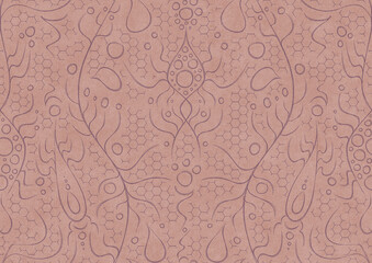 Hand-drawn abstract seamless ornament. Purple on a pale pink background. Paper texture. Digital artwork, A4. (pattern: p13-2a)