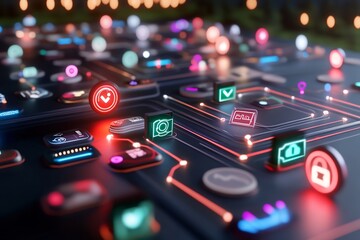 financial flow chart with animated neon rivers