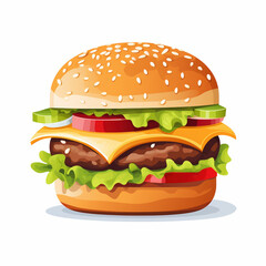 Delicious Cheeseburger with Sesame Bun and Fresh Ingredients - Mouth-Watering Junk Food Photography