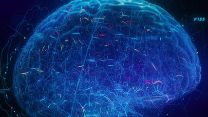 A vibrant and dynamic digital visualization of a brain that vividly showcases complex neural networks and connections