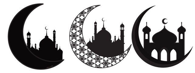 Fototapeta premium Ramadan Kareem Crescent Moon with Mosque Silhouette Design