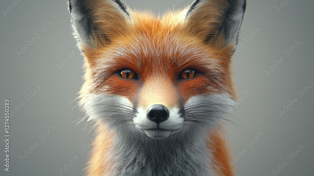 Poster close-up of a red fox with vivid colors and sharp focus. the texture of the fur is highlighted, maki