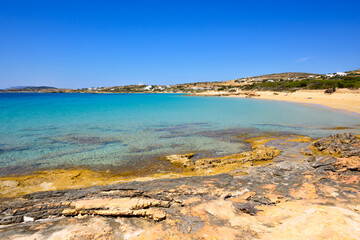 Koufonisia Fanos beach, one of the most popular beaches on the island of Koufonisi island. Small Cyclades, Greece