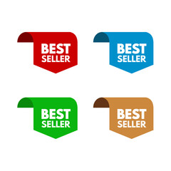 Best seller set of page edge label, sticker, red, blue, green, gold isolated - vector illustration	