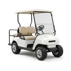 White Golf Cart with Beige Seats and Roof 