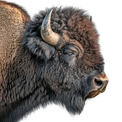 Fototapeta premium Majestic American bison in closeup with detailed fur