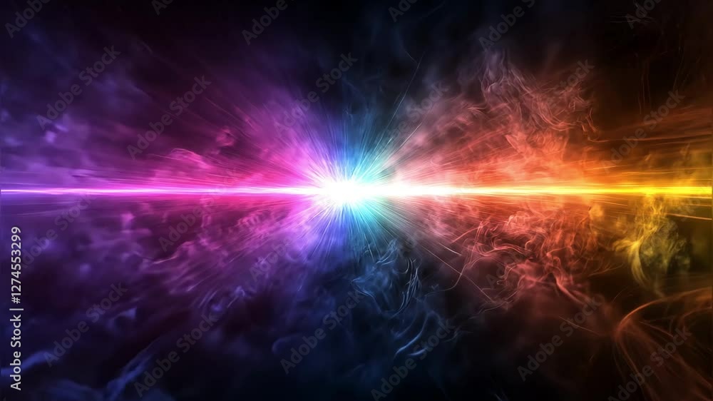 Poster video colorful abstract light explosion with vibrant hues and swirling patterns in dark background
