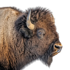 Fototapeta premium Majestic American bison in closeup with detailed fur