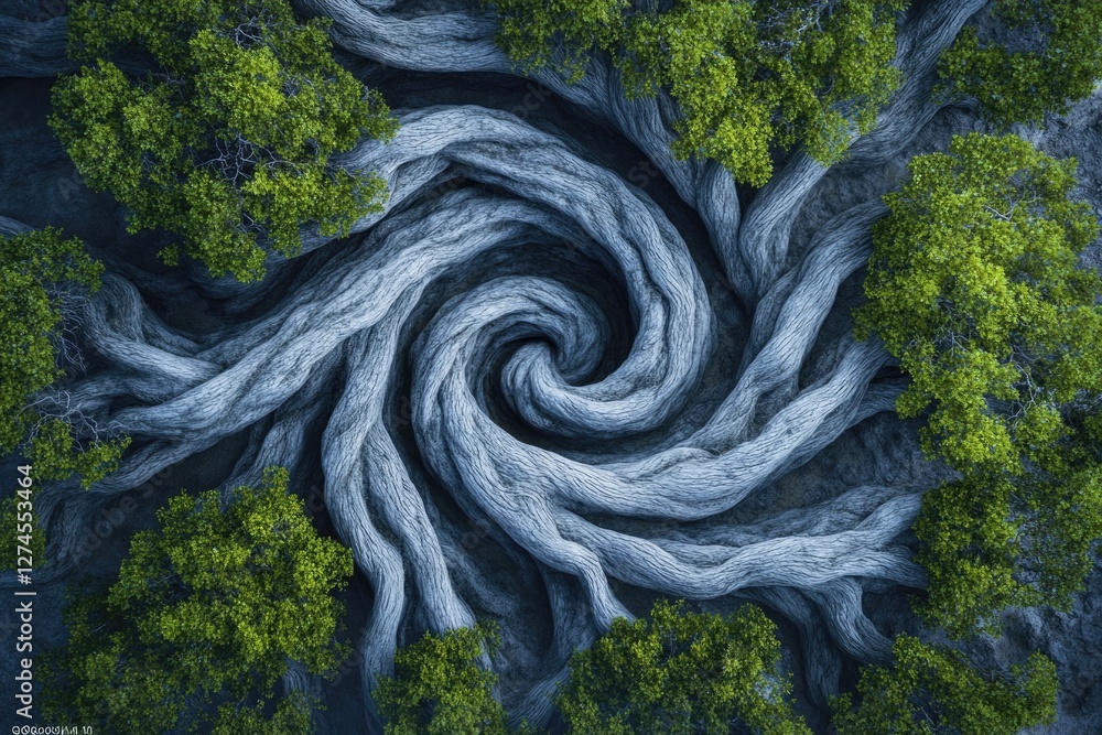 Aufkleber this image showcases a captivating natural landscape with swirling patterns in the forest created by