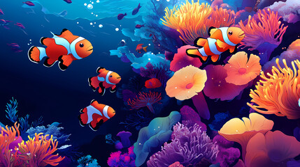 Fototapeta premium vibrant underwater colorful clownfish