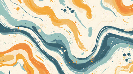 Fototapeta premium Abstract flowing wave pattern with blue and orange fluid shapes on light background