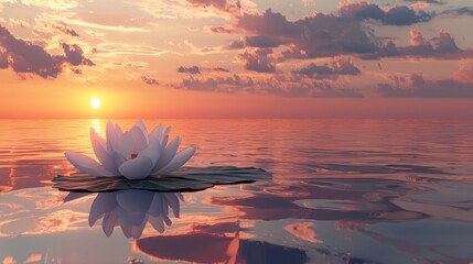 Serene Sunset Water Lily Peaceful Ocean Scene