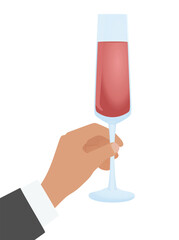 Hand hold red wine glass. vector