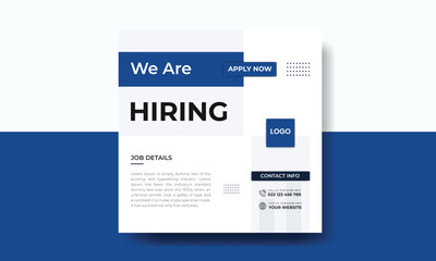 We Are Hiring, Job Vacancy Social Media Post template and Square Banner design