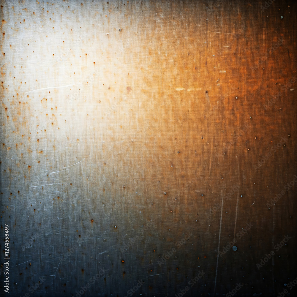 Poster A textured surface with a gradient from light to dark, featuring small rust spots and scratches, creating an abstract and industrial aesthetic Generative AI