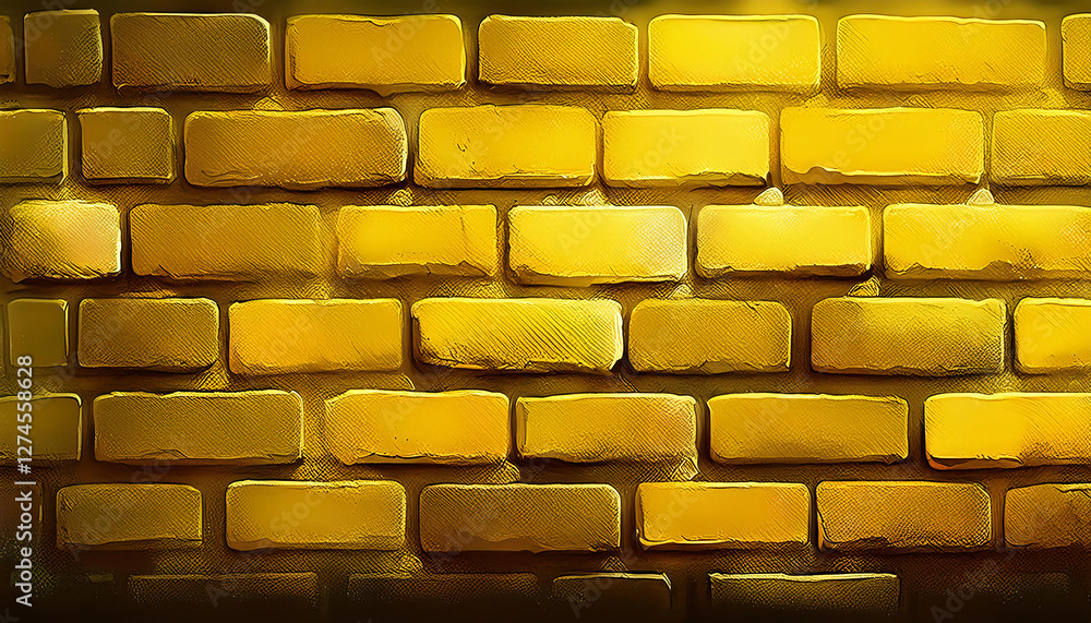 Poster a seamless pattern of golden bricks arranged in a wall, showcasing a variety of rectangular shapes a