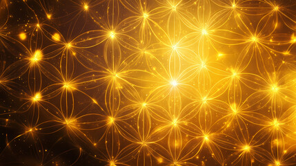 Golden flower of life sacred geometry pattern. Luminous Metaphysical Energy. Illustration