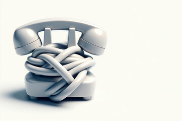 A phone with a twisted cord in the form of a knot. Space for text.