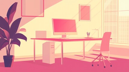 Sunny home office, work space, minimalist style