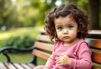 Fototapeta premium A natural light portrait of a 3-year-old female toddler in a park
