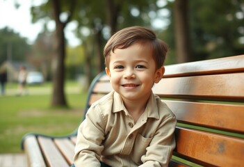 Photorealistic natural light portrait of a happy 3-year-old boy