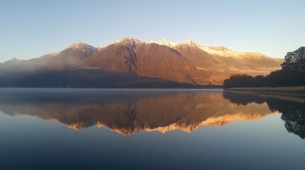 Majestic Mountain Reflection In Calm Lake Waters At Dawn