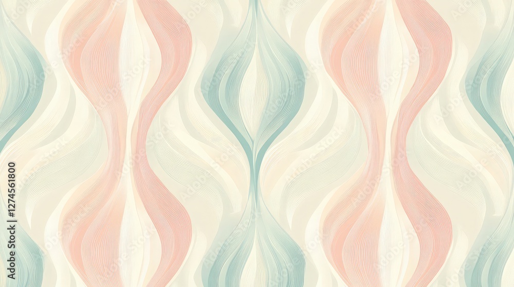 Poster Elegant Pastel Waves: A Seamless Abstract Pattern with Delicate Lines