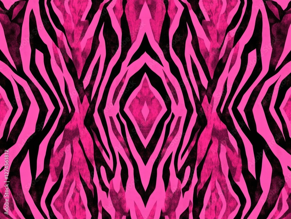 Poster a patterned texture with a zebra print motif in pink and black, abstract design for modern interior 