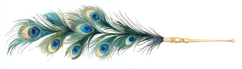 Obraz premium Watercolor peacock feather art creative studio painting indoor artistic vision, isolated on white background