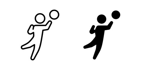 Man throwing ball icon. Action and motion symbol. Athletic silhouette vector illustration. Sports competition and dynamic movement sign. Game and performance pictogram. Energy and exercise concept.