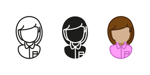 Woman icon. Female avatar and character symbol. Professional person vector illustration. Businesswoman sign. Office worker and user pictogram. Corporate identity and occupation concept.