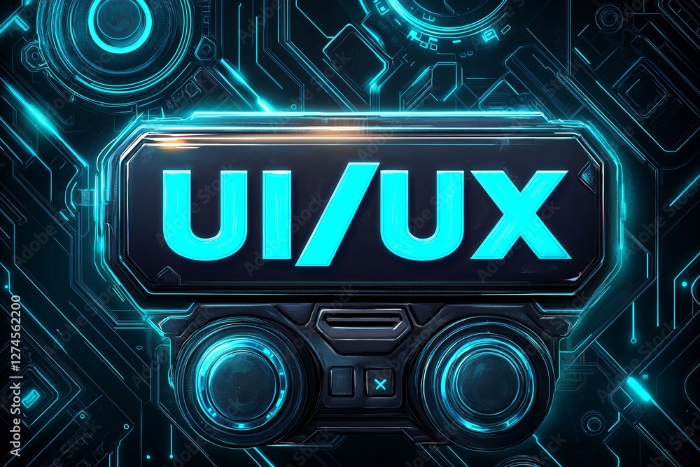 Aufkleber Futuristic UI/UX concept displayed on a high-tech microchip, symbolizing artificial intelligence, computing, and user interaction, Generative AI