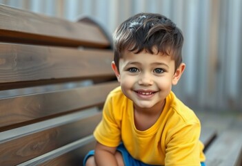 Photorealistic natural light portrait of a happy 3-year-old boy