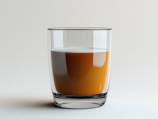 A close up of a cappuccino in a clear glass mug with latte art visible on the surface.