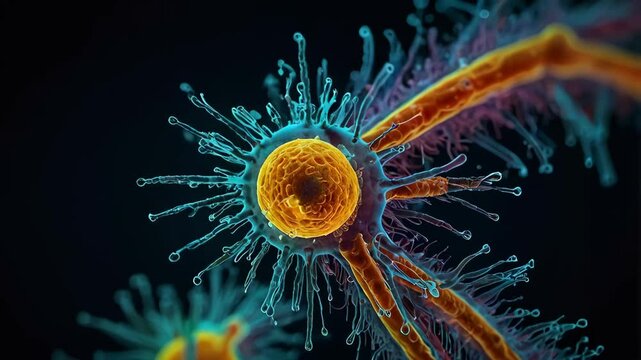 one bacteria of Mycoplasma pheumoniama. Microscopic View Reveals Vibrant Details of a Bacterium in Captivating Color at the Cellular Scale