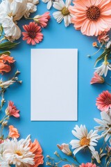 Obraz premium This image features a white blank envelope adorned with colorful flowers in the background, suggesting it could be used for various occasions such as sending letters, invitations or greeting cards.