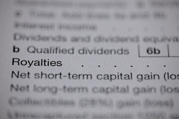Tax form detailing income types, including royalties and capital gains, with focus on financial...