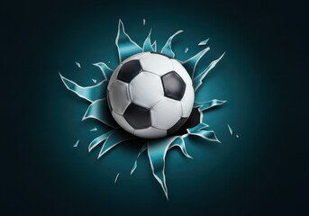 Obraz premium Soccer ball breaking through wall dynamic design